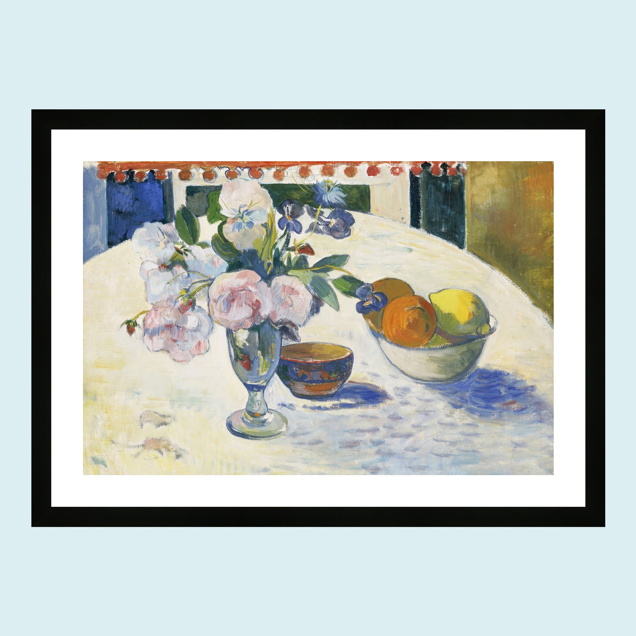 Attraction - Flowers And A Bowl Of Fruit On A Table - Giclée Print by ArtFarty #Frame_Black