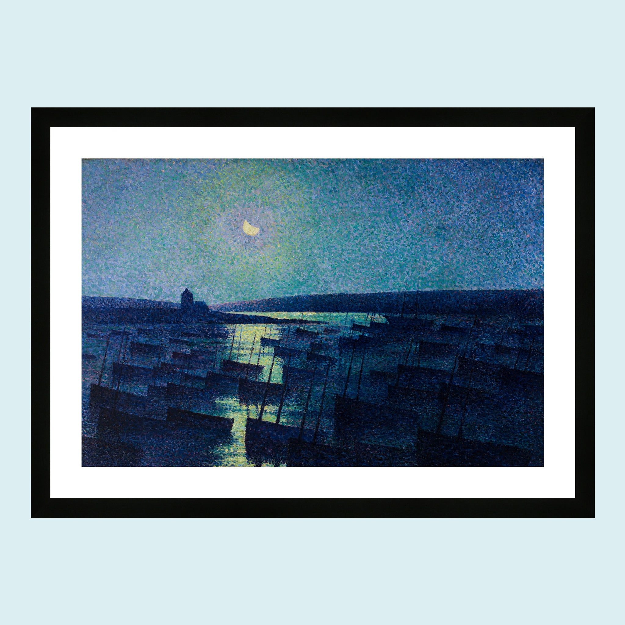 Moonlight - Camaret, Moonlight And Fishing Boats - Giclée Print by ArtFarty #Frame_Black