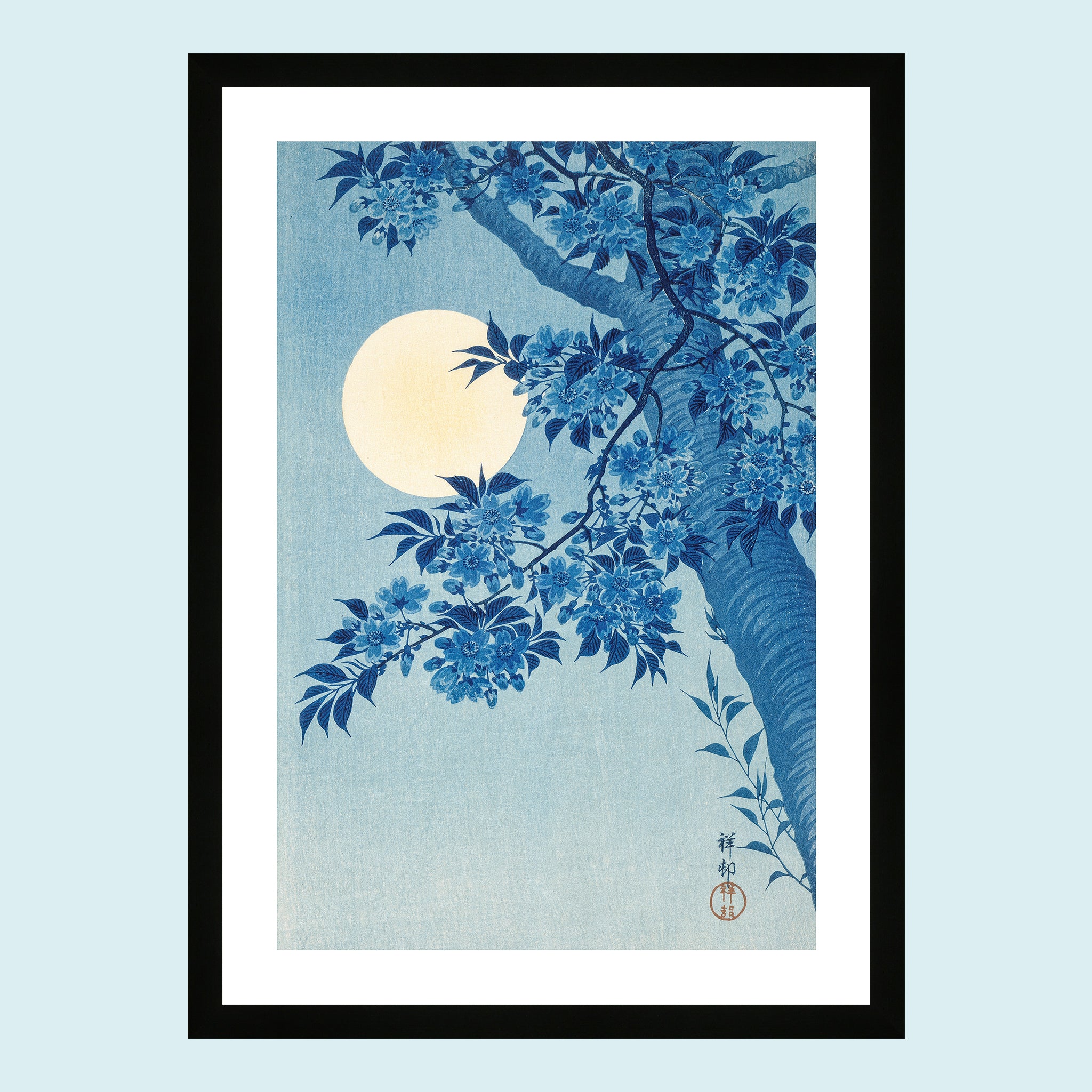 Moonlight - Blossoming Cherry On A Moonlit Night - Giclée Print by ArtFarty #Frame_Black