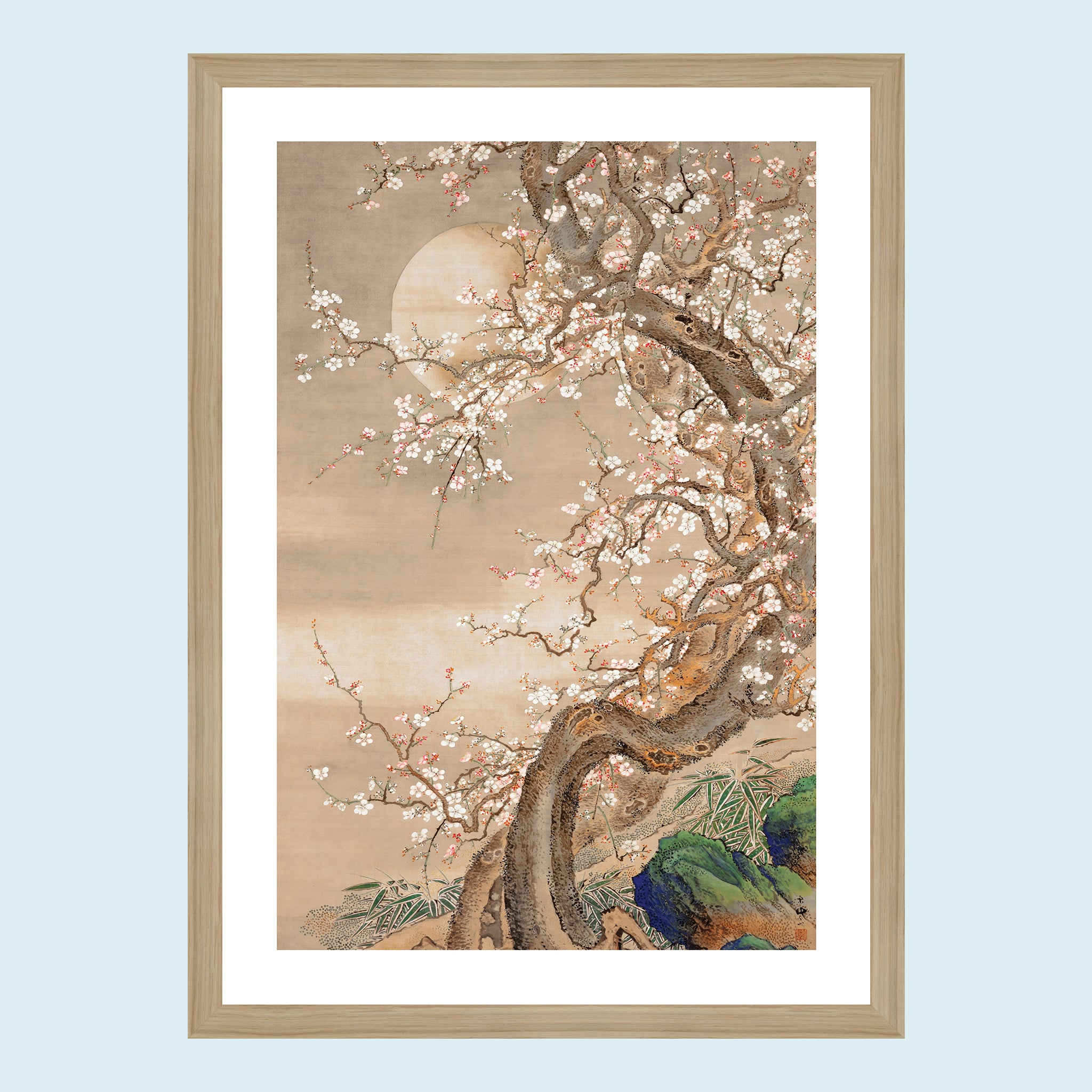 Moonlight - Japanese Plum Blossoms In Moonlight - Giclée Print by ArtFarty #Frame_Oak