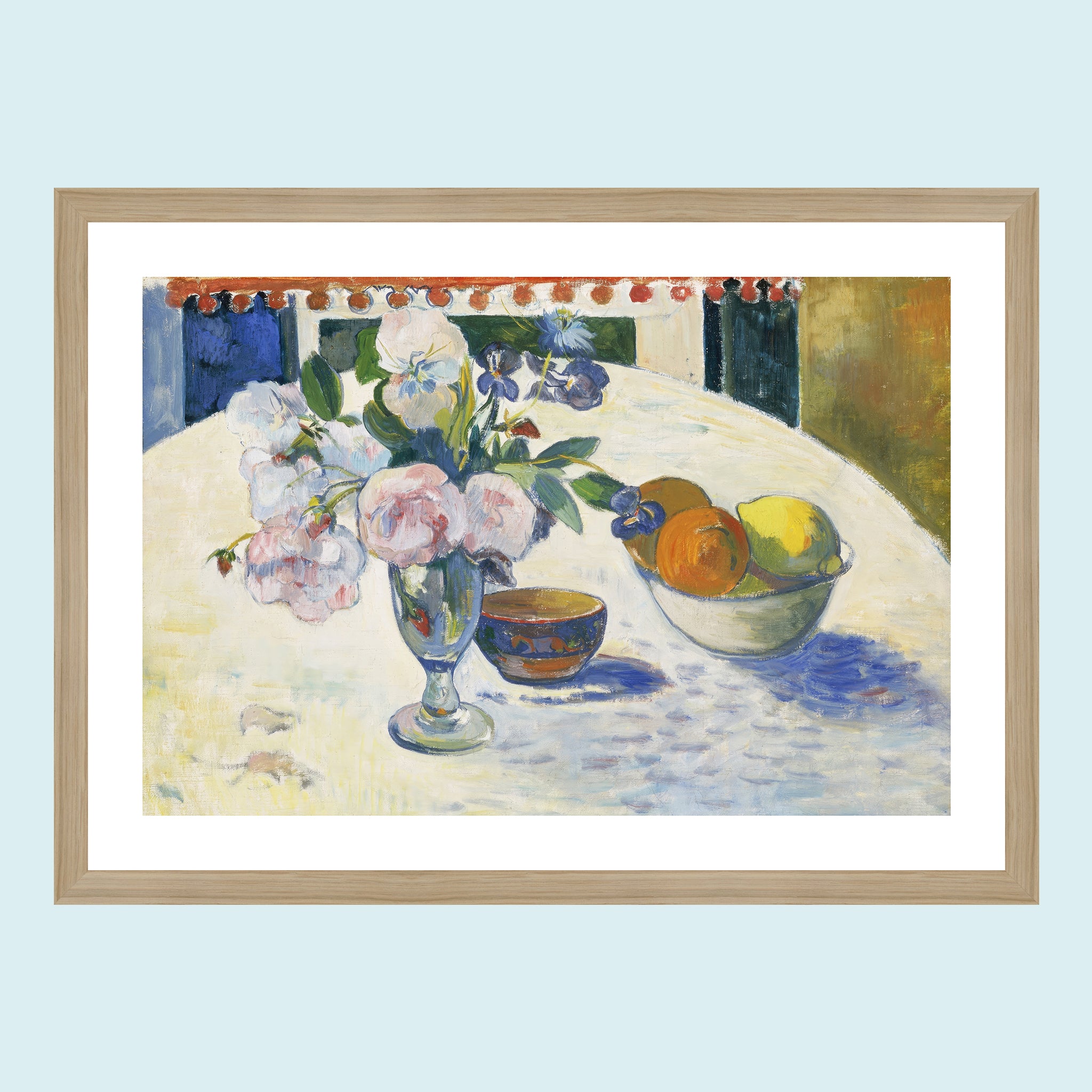 Attraction - Flowers And A Bowl Of Fruit On A Table - Giclée Print by ArtFarty #Frame_Oak