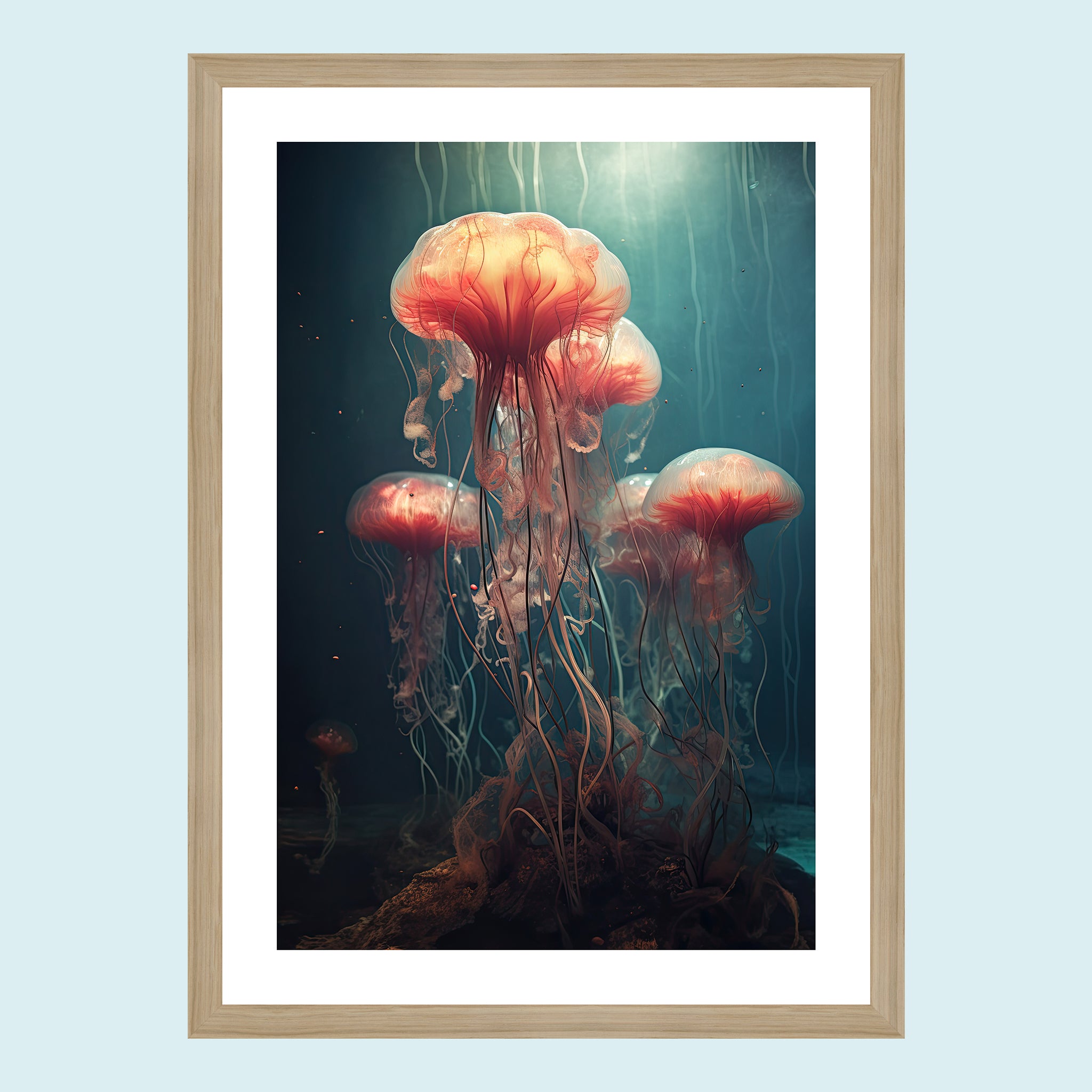 Umi - Dancing Jellyfish II - Giclée Print by ArtFarty #Frame_Oak