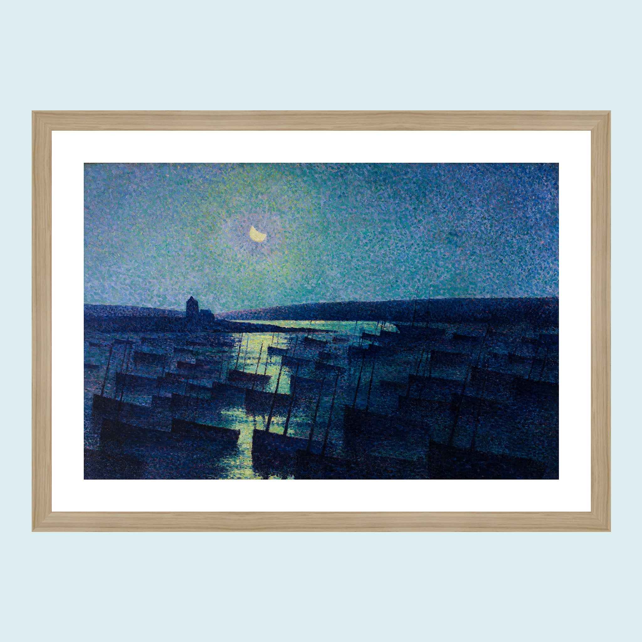 Moonlight - Camaret, Moonlight And Fishing Boats - Giclée Print by ArtFarty #Frame_Oak