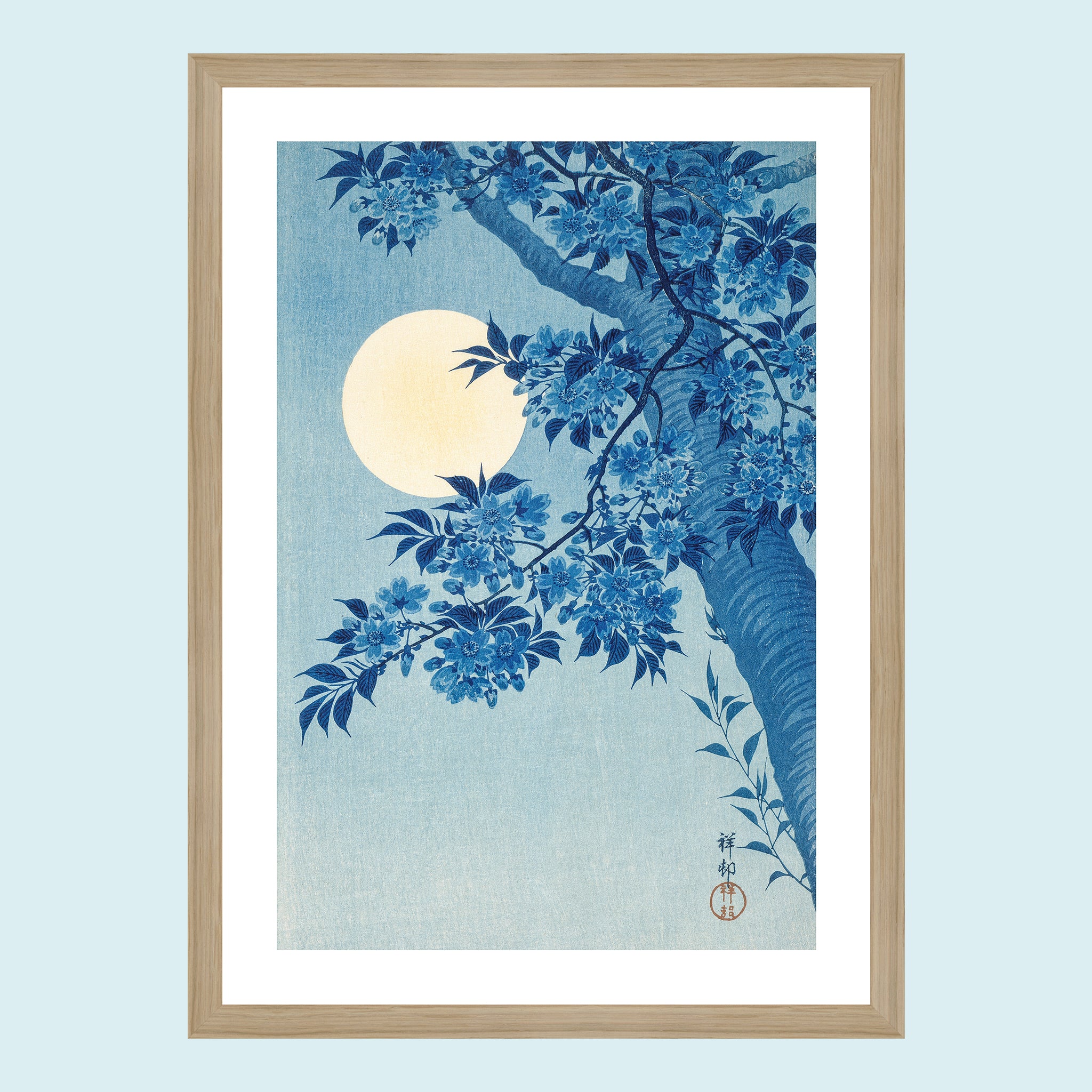 Moonlight - Blossoming Cherry On A Moonlit Night - Giclée Print by ArtFarty #Frame_Oak