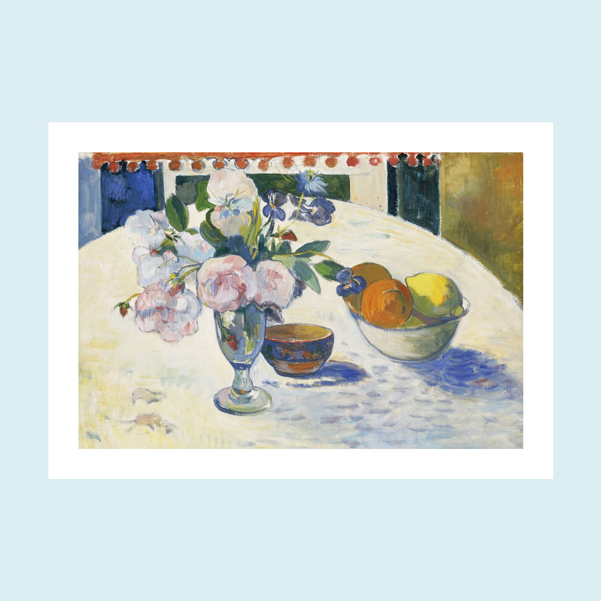 Attraction - Flowers And A Bowl Of Fruit On A Table - Giclée Print by ArtFarty #Frame_Unframed