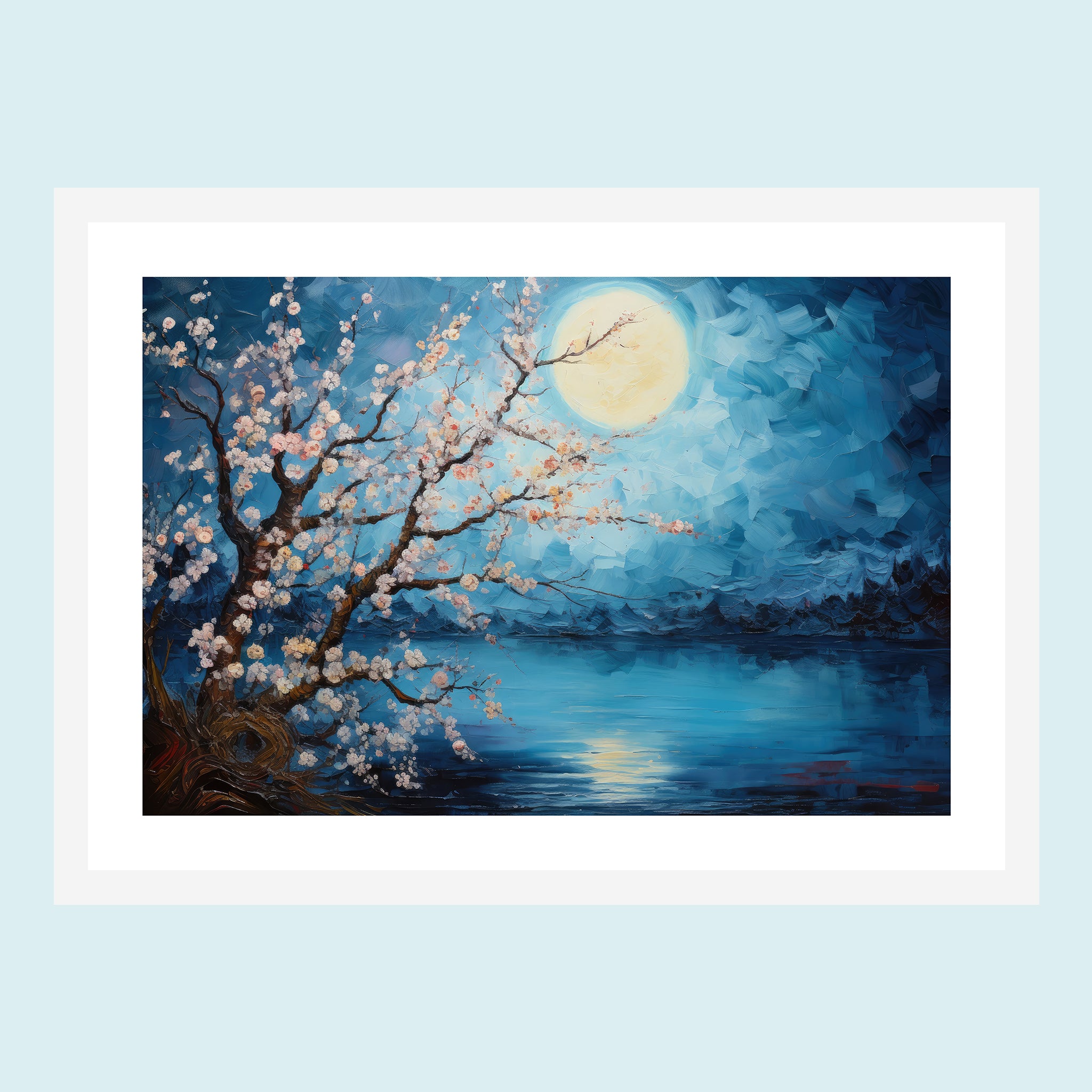 Moonlight - Happy Blossoms - Giclée Print by ArtFarty #Frame_White