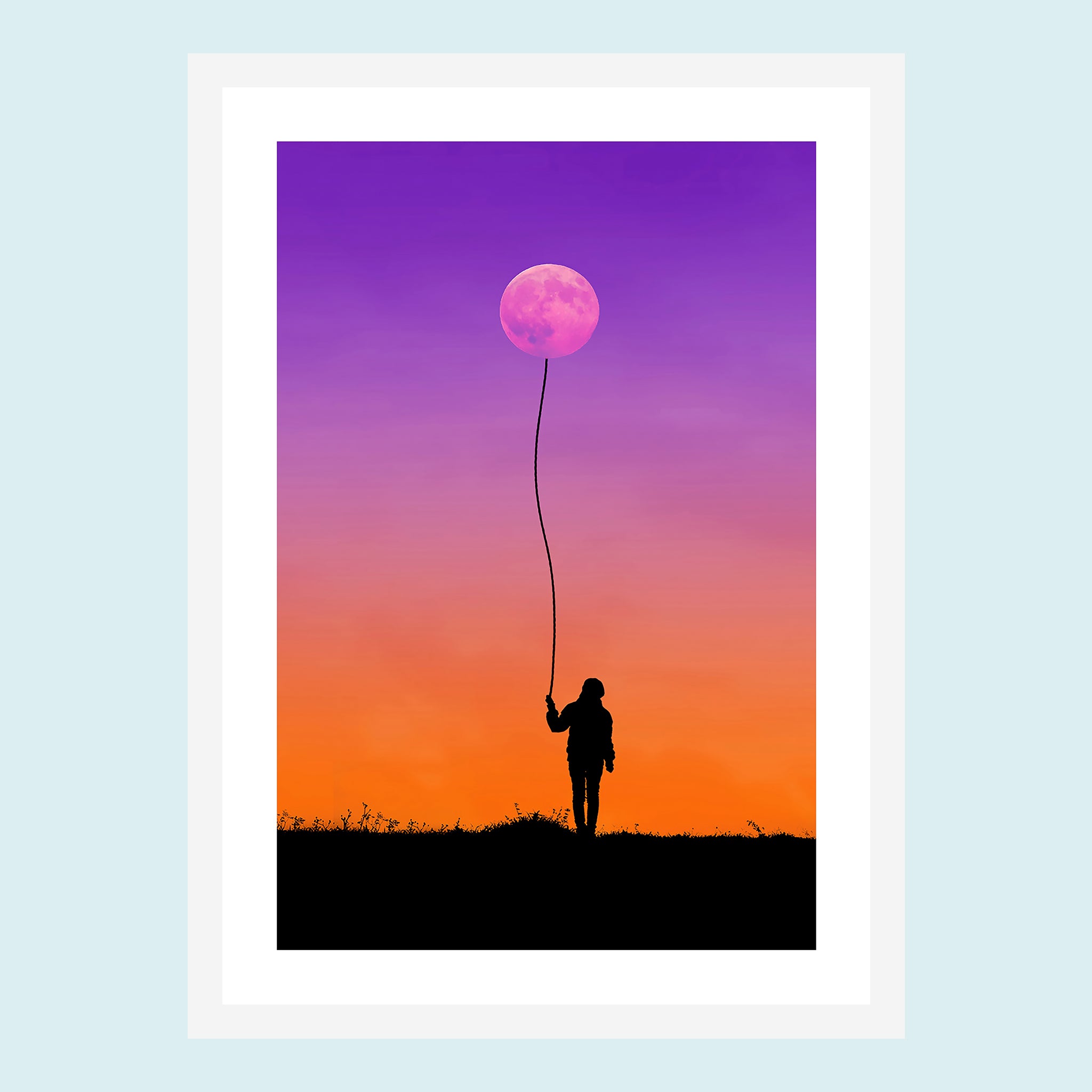 Moonlight - Balloon To The Moon - Giclée Print by ArtFarty #Frame_White